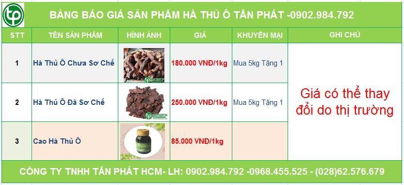 Bảng giá hà thủ ô của Thảo Dược Tấn Phát phân phối tại Quy Nhơn