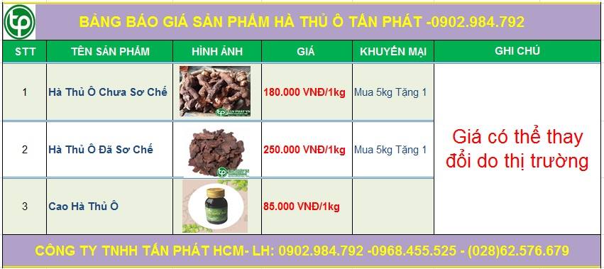 Bảng giá hà thủ ô của Thảo Dược Tấn Phát cung cấp tại Việt Trì